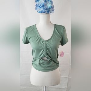 FULL CIRCLE TRENDS Front Drawstring Short Sleeve Top